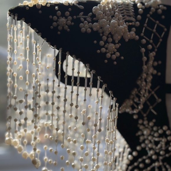 ONE of a KIND ELEGANT PARIS BLACK VELVET- PEARL BEADED GOWN - Picture 14 of 16